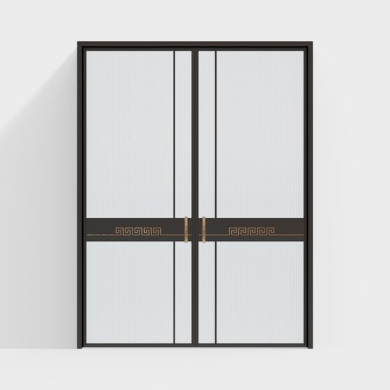 Elegant Glass Door 3D model with Black Metal Frame