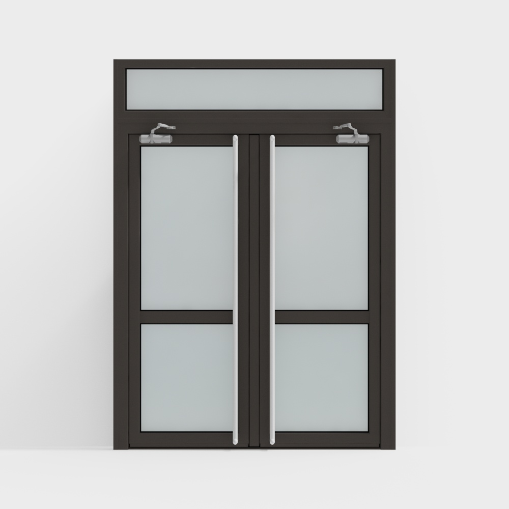 Black office building with double doors
