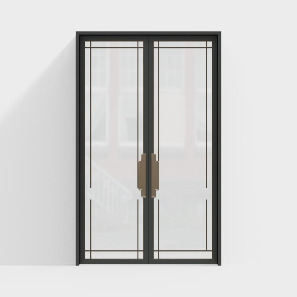 Black office building with double doors