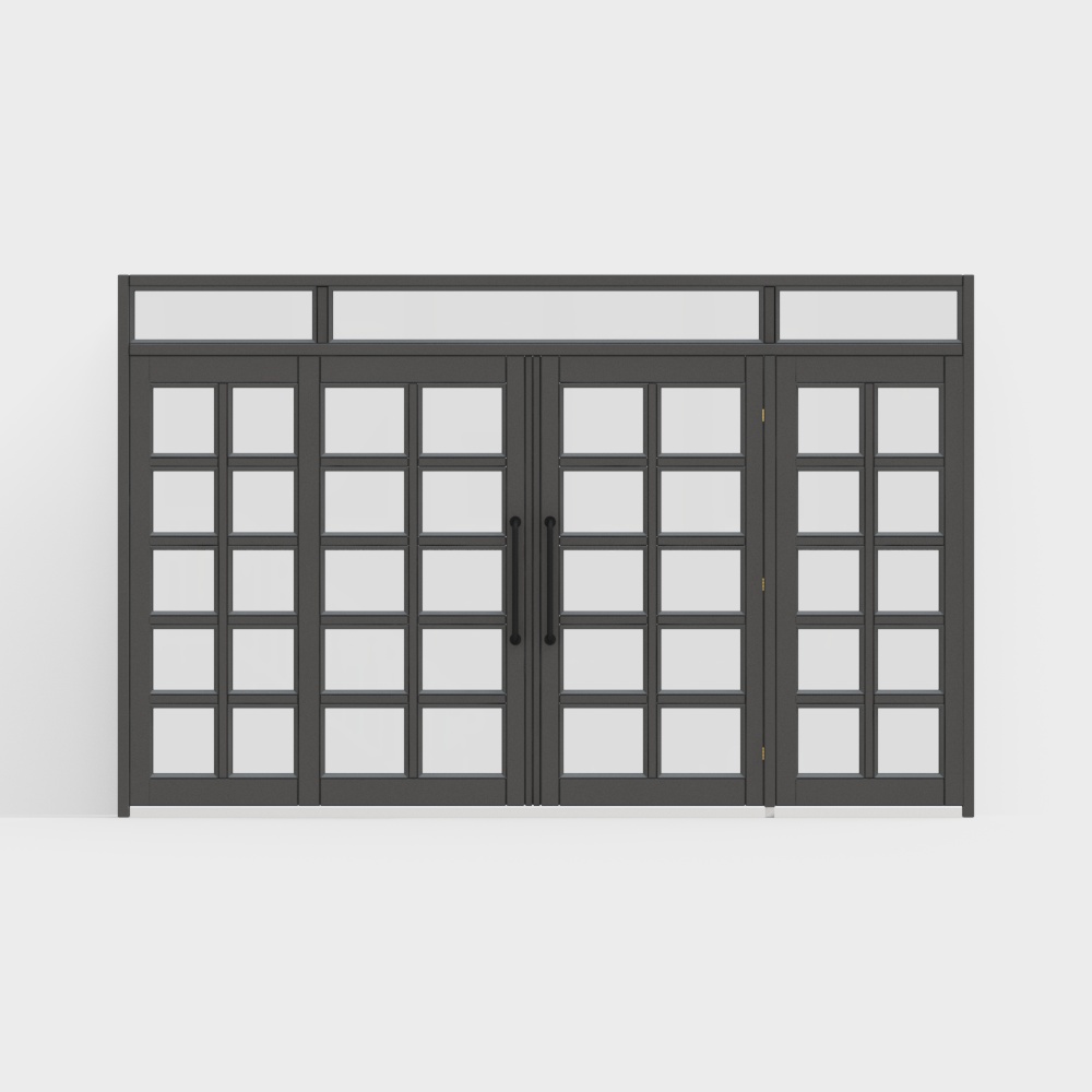 Black office building with double doors