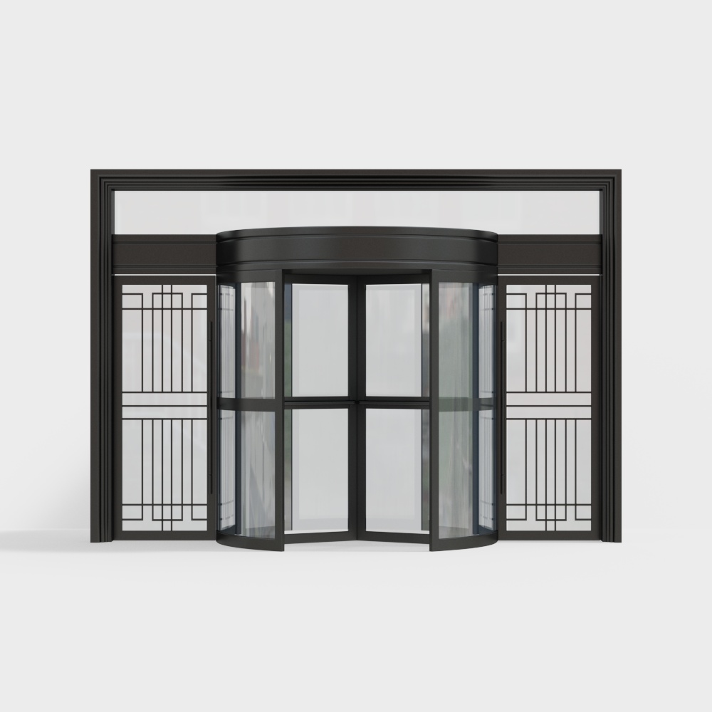 Black office building automatic revolving doors