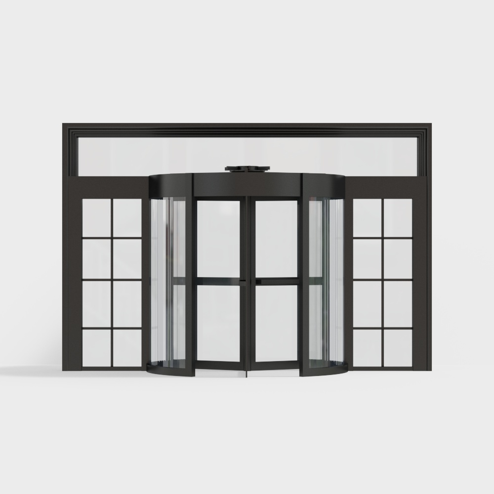 Black office building automatic revolving doors