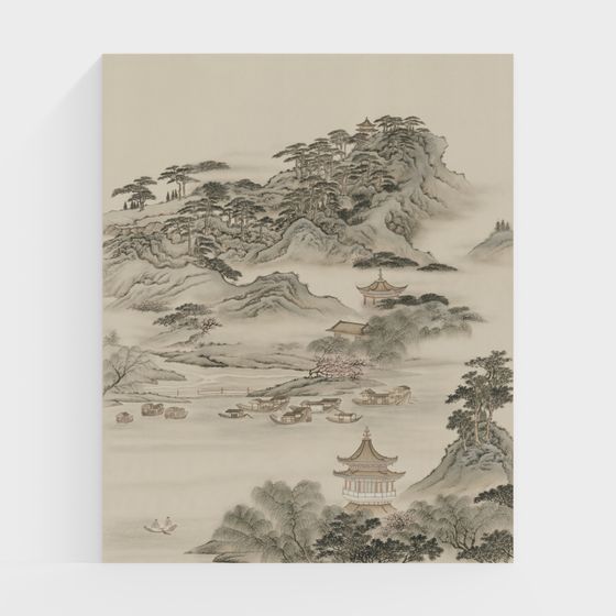 Ink and Wash Jiangnan Low-Poly 3D Model