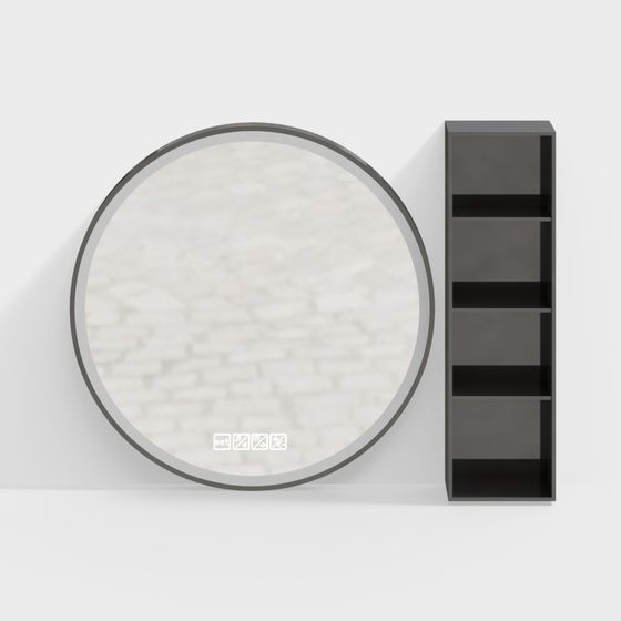 Circular Mirror and Bookshelf 3D model for Modern Interiors