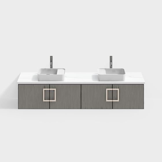 Elegant Dual Sink Bathroom Vanity 3D Model