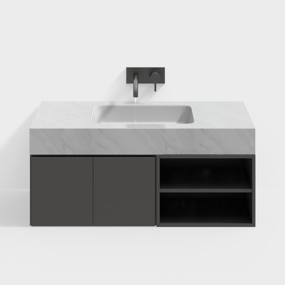 Minimalist Gray Marble Bathroom Cabinet 3D model