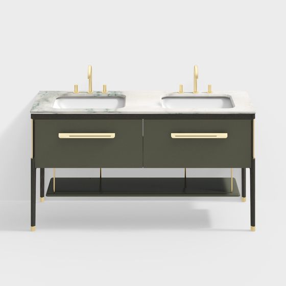 Elegant Double Sink Bathroom Vanity 3D model