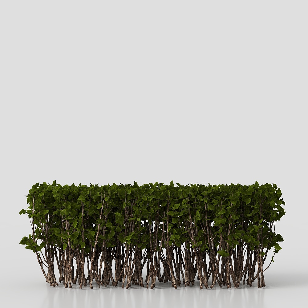 Realistic Natural Fence 3D Model – Low-Poly Leafy Design