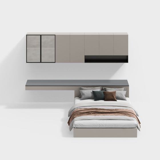 Suspended Bed and Wall Cabinet Combo 3D model