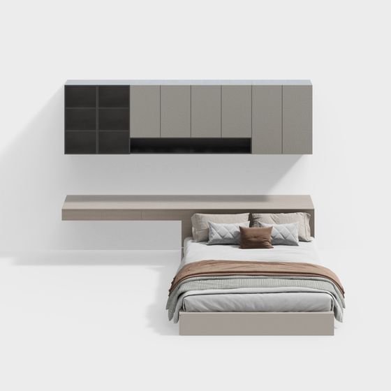 Stylish Floating Bed and Wardrobe 3D model for Modern Interiors