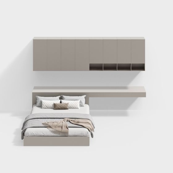 Stylish Suspended Bed and Cabinet 3D model for Modern Spaces