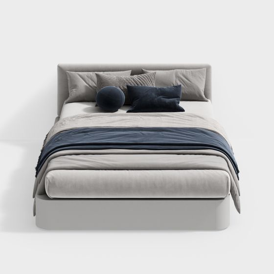 Elegant Low-Polygon Bed 3D model