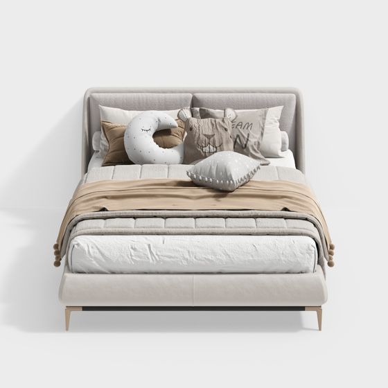 Modern Bed for Children 3D Model in Gray