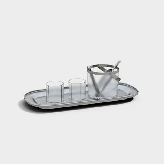 Low-Poly Stainless Steel Tray Set 3D model
