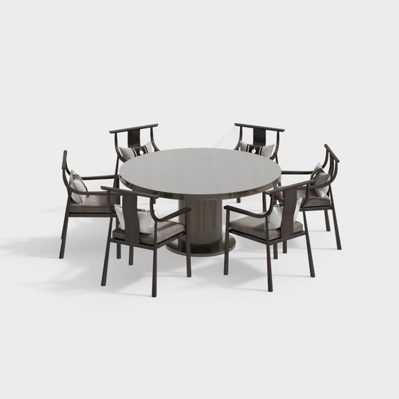 Chic Low-Polygon Dining Table and Chair Set 3D model