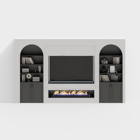 Black French TV Wall 3D Model