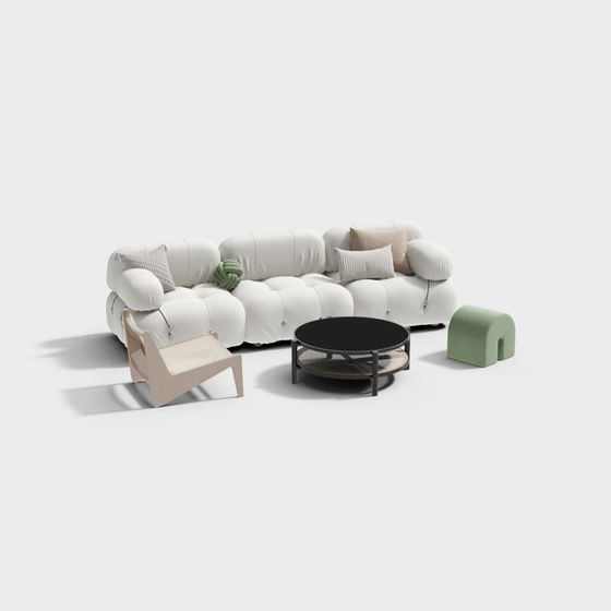 Modern French Sofa and Coffee Table Combination 3D Model