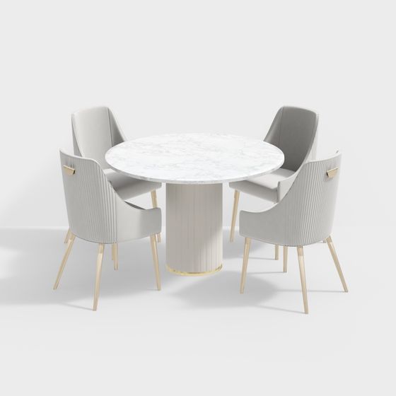 Marble Dining Table and Leather Chair Set 3D model