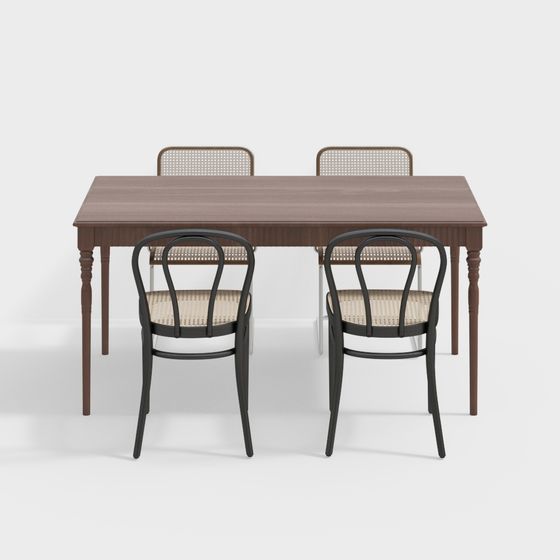 Vintage Dining Table and Chair Set 3D model