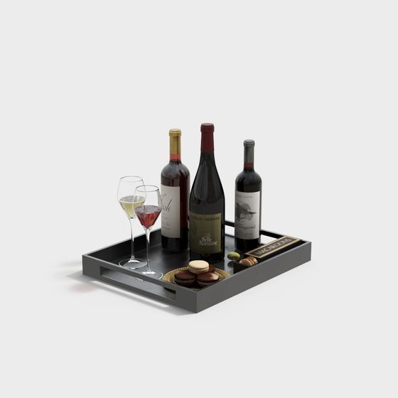 Modern Black Wine Bottle and Glass 3D Model
