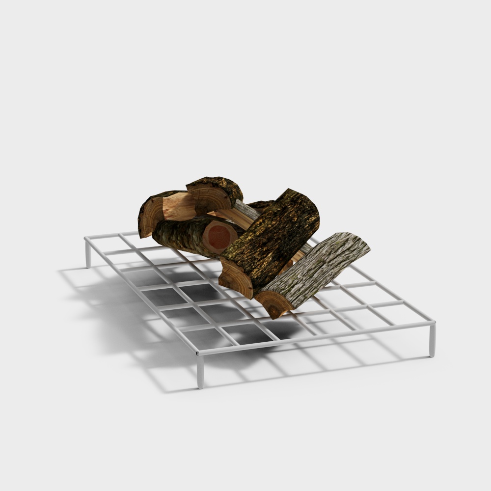 Realistic Wooden Firewood Rack 3D Model – Natural Wood Texture