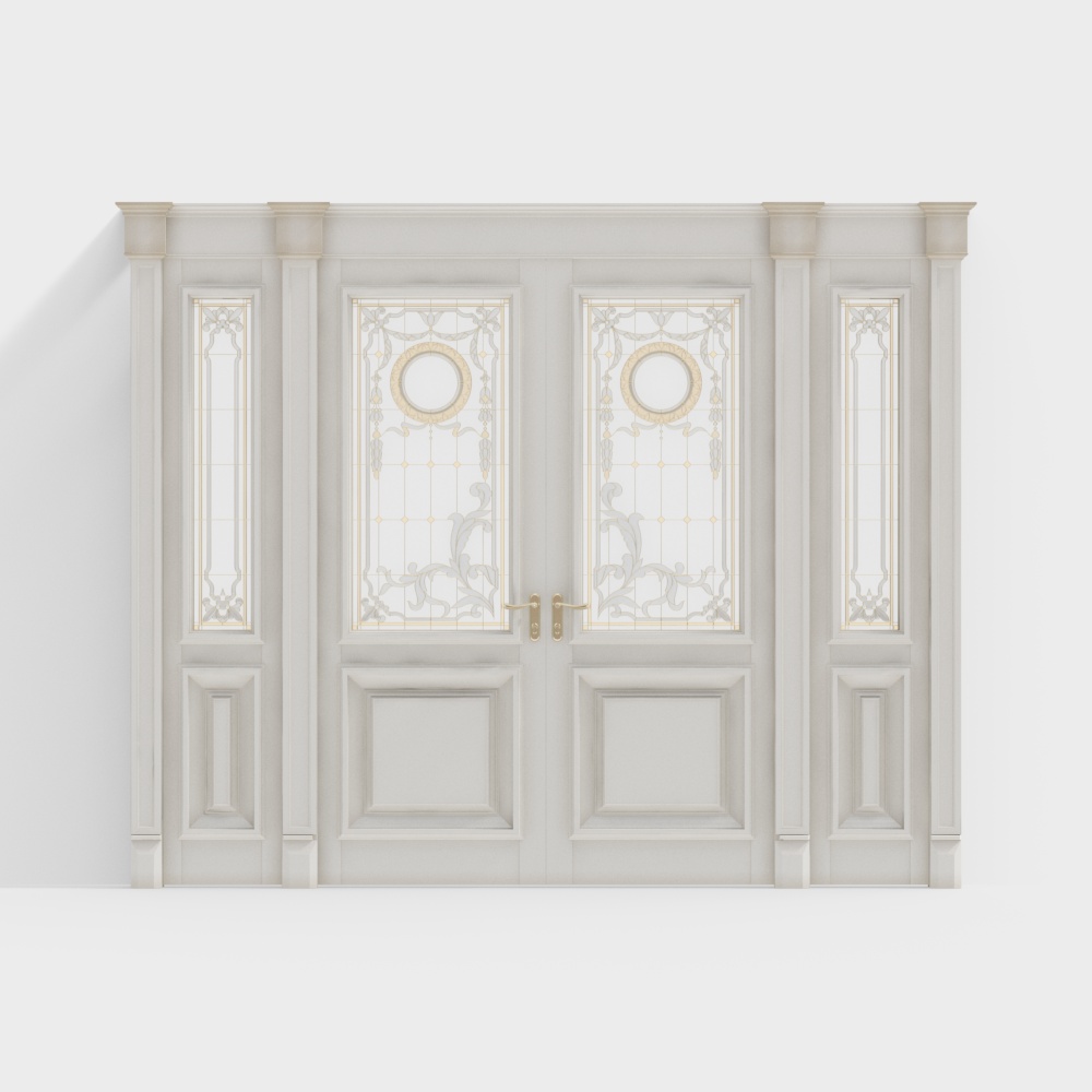 European style carved glass metal double door