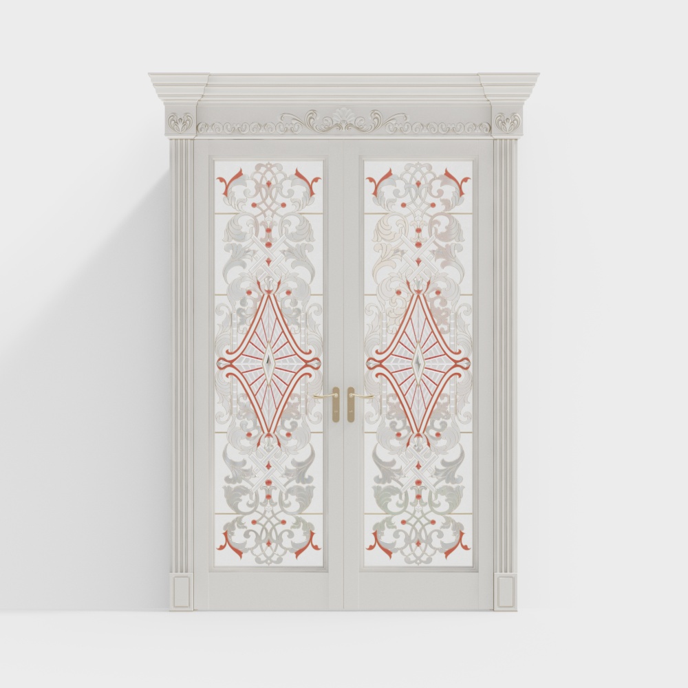 Simple European carved glass metal double doors