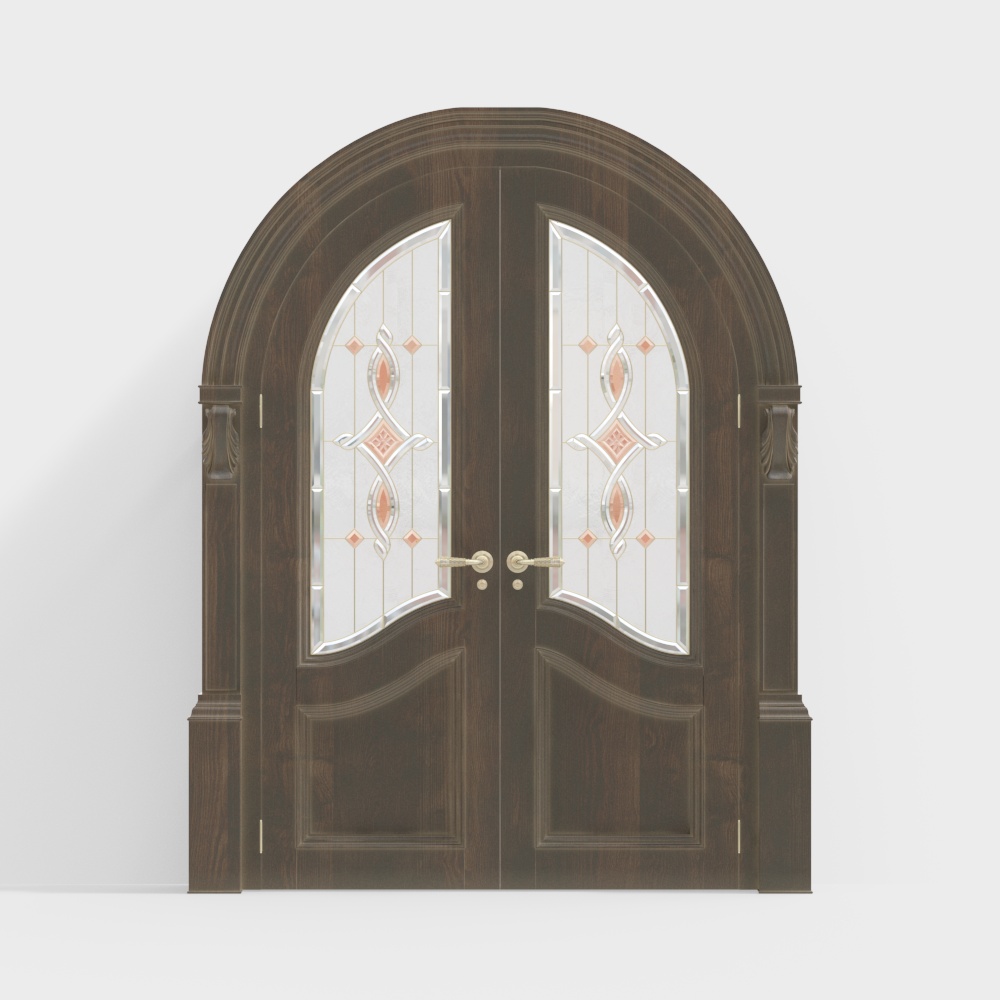 European vintage carved metal round arch door