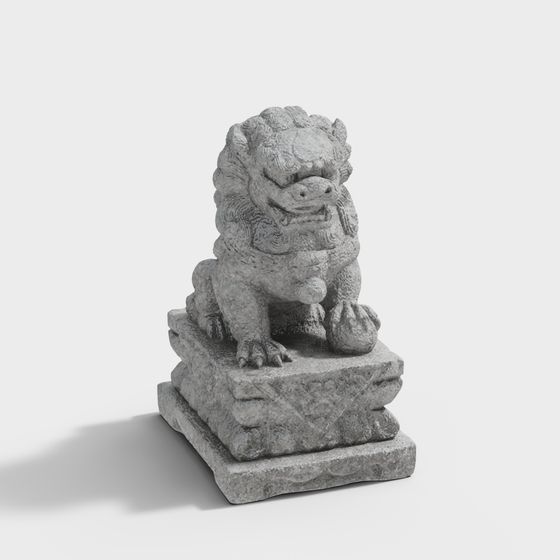 Traditional Stone Lion 3D Model for Artistic Use
