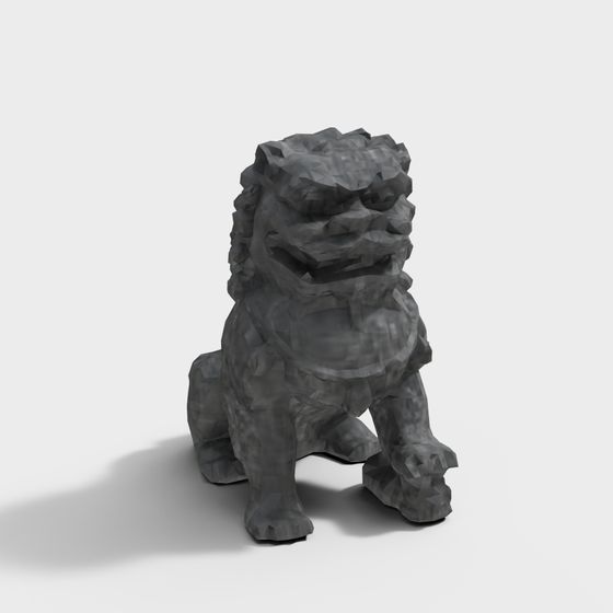 Regal Low-Poly Stone Lion 3D model