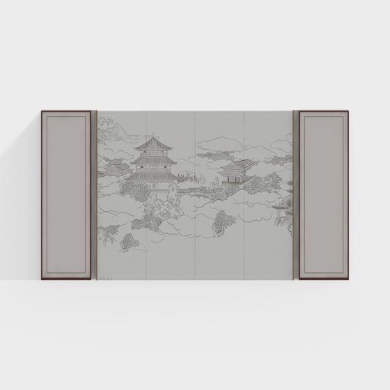 Cloud Mountain Ancient Charm Folding Screen 3D model
