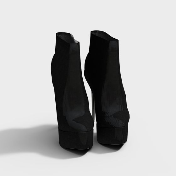 Stylish Black High Heel Ankle Boots 3D model