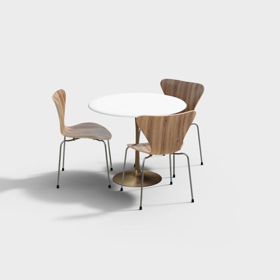 Chic Round Table and Four Chairs 3D model for Modern Spaces