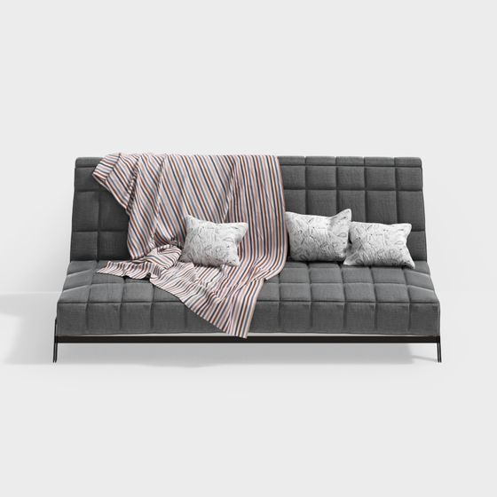 Chic Gray Low-Polygon Sofa 3D model