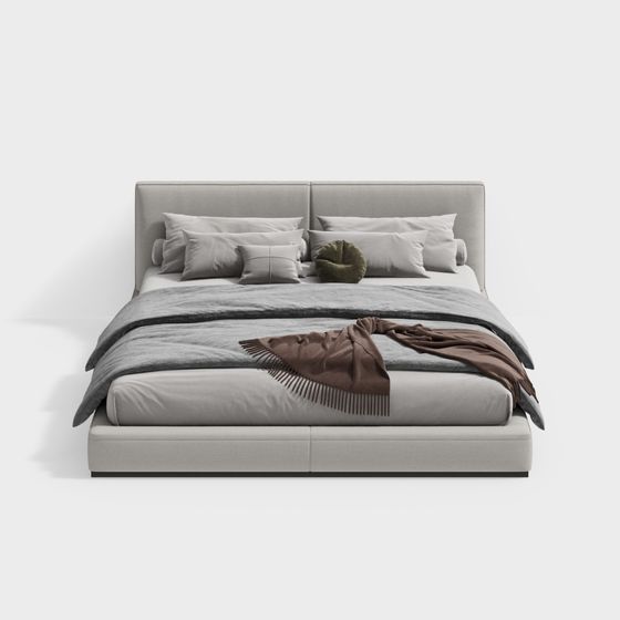 Modern Double Bed 3D Model in Gray
