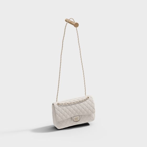 Chic White Quilted Handbag 3D model for Modern Designs