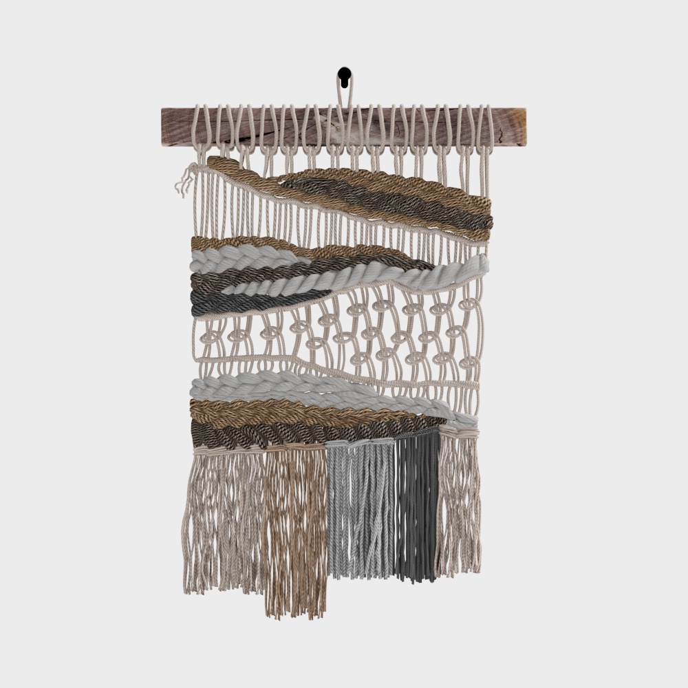 Macrame Wall Hanging 3D Model – Rustic Textile Decor