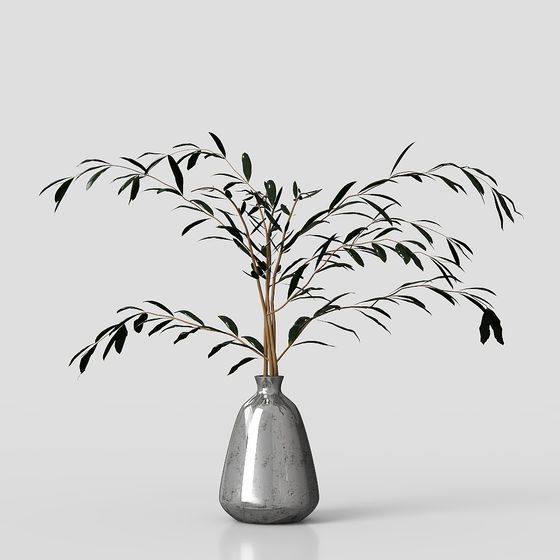 Glass Vase with Olive Branch 3D model for Decor