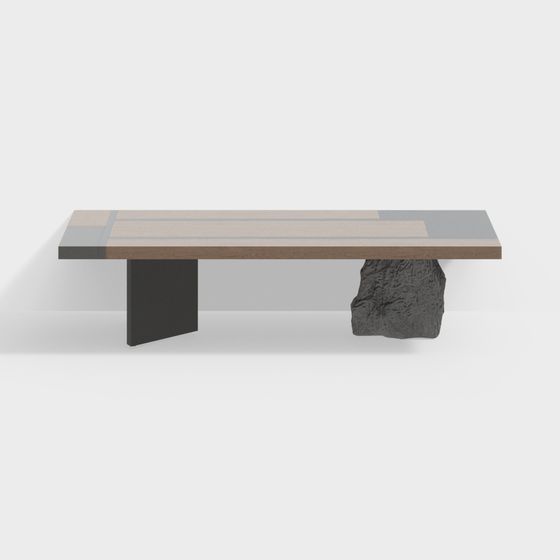 Rock and Wood Grain Long Table 3D model for Modern Spaces