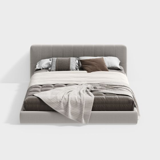 Elegant Minimalist Bed 3D model for Modern Interiors