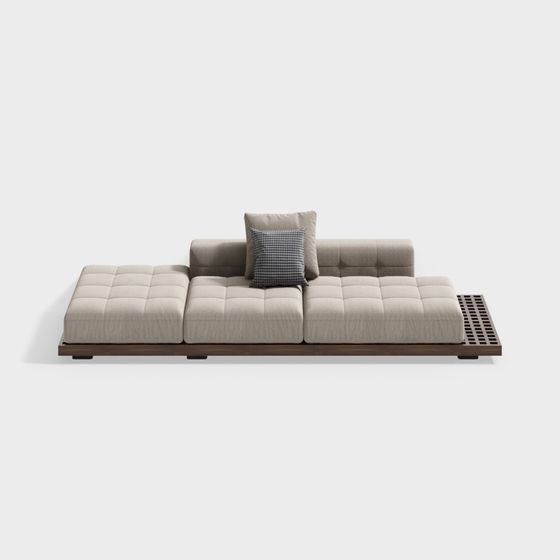 Wabi Sabi Multi-Person Sofa 3D Model - Modern Beige I-Shape