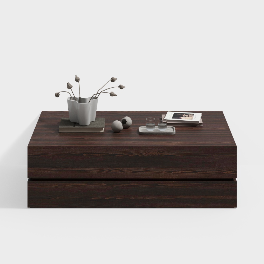 Stylish Wooden Coffee Table 3D Model – Low-Poly Wood