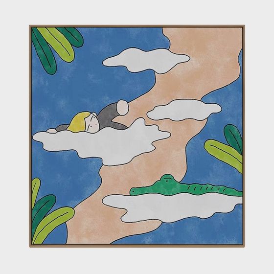 Whimsical Low-Poly 3D Model of a Child on Clouds