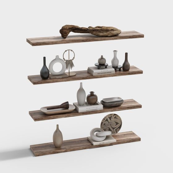 Artistic Low-Poly Wooden Shelf 3D model for Creative Spaces