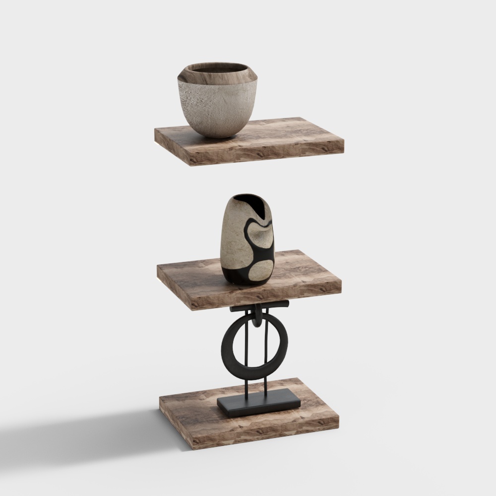 Elegant Dual Material Display Shelf 3D Model – Wood & Metal