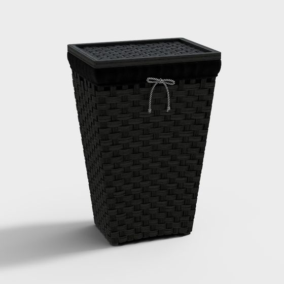 Elegant Black Woven Basket 3D Model