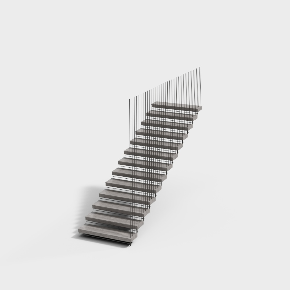 Sleek Low-Poly Staircase 3D Model – Concrete & Metal