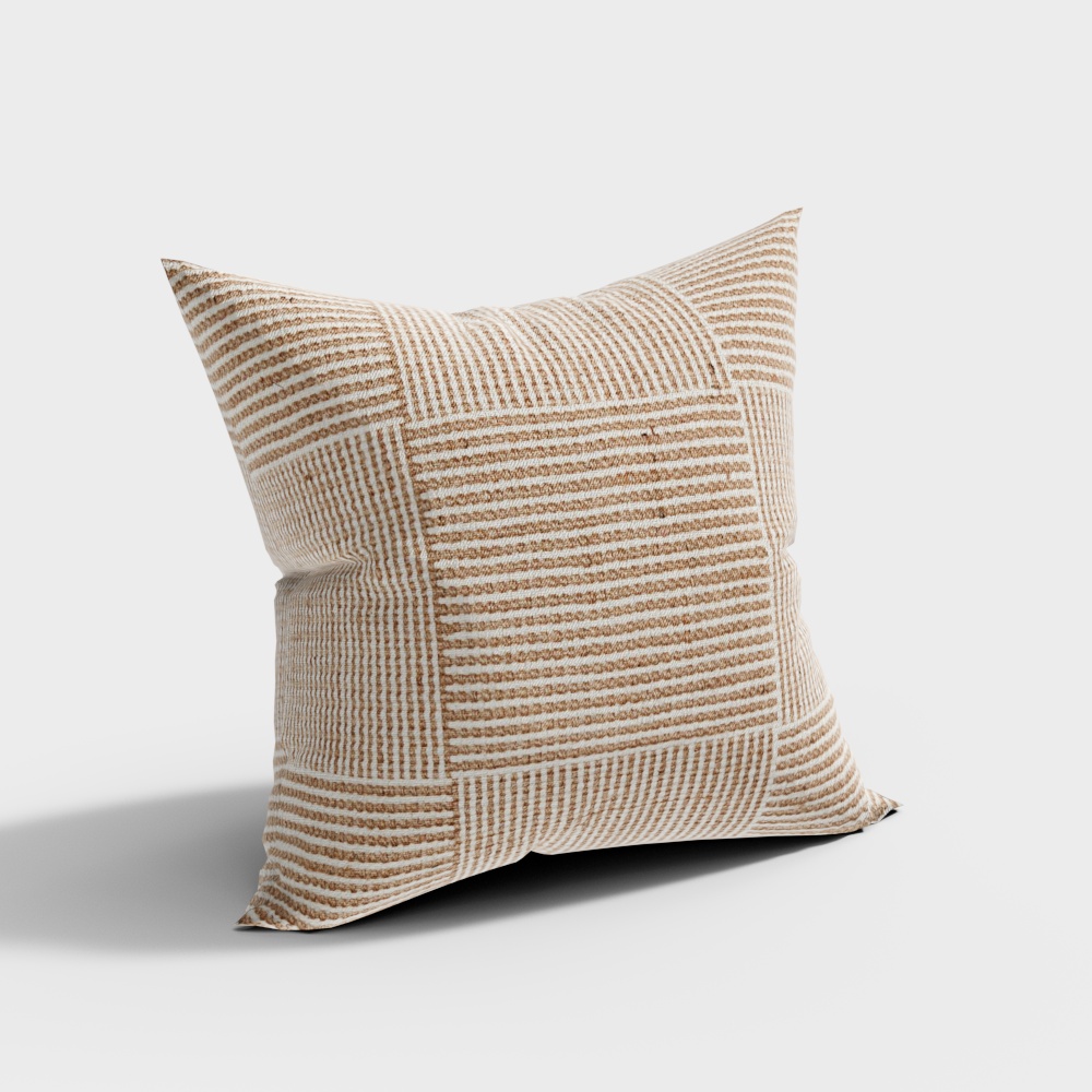 Stripe Cushion 3D Model – Beige Brown Striped Design