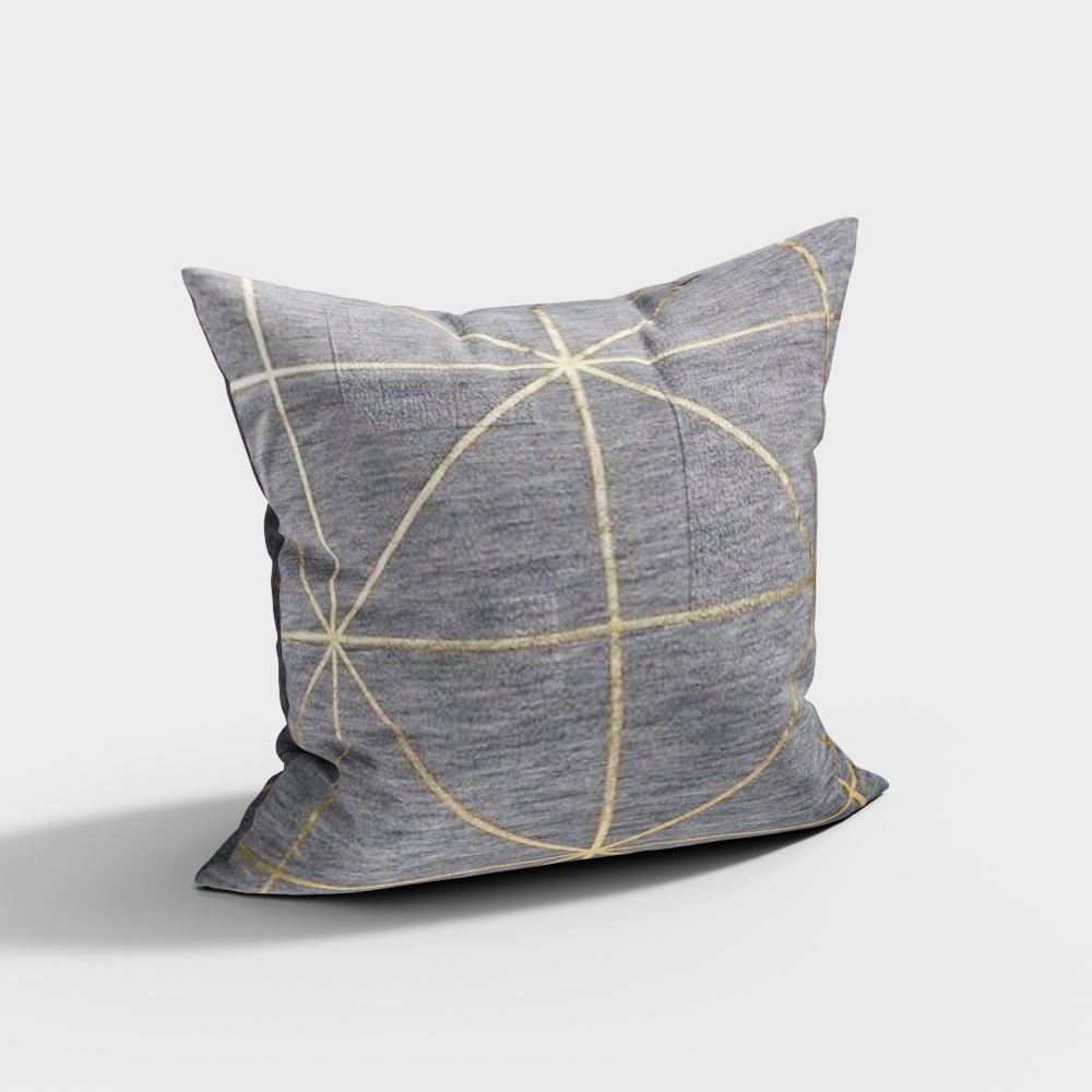 Elegant Gray Geometric Pattern Cushion 3D Model – Linen Texture