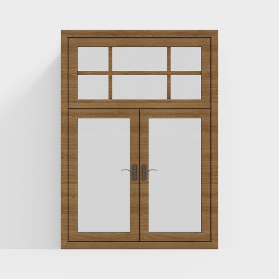 Elegant Wood Door and Window Combo 3D model